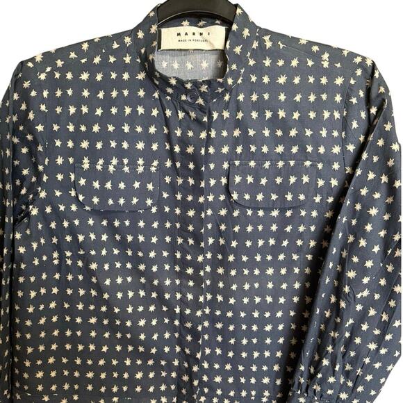 Marni Women’s Star Print Button Down Shirt Vintage Navy Cream Size IT 40 US 4 - Picture 3 of 13